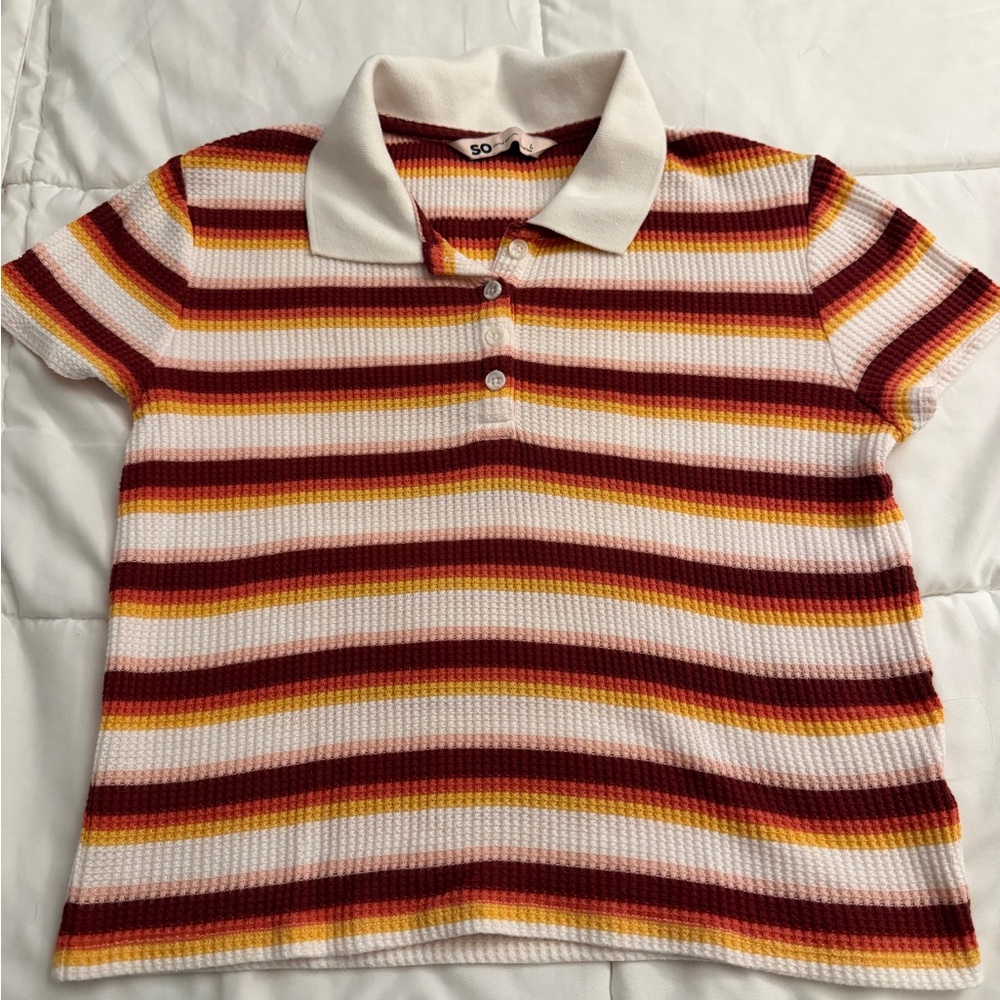 SO Striped Polo Top - Red, Yellow & White